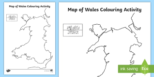 The irish sea in the north and west; Map Of Wales Colouring Activity Teacher Made