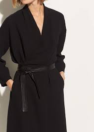 Belted Wrap Dress Cinch Waist Belt Black Long Sleeve Dress Fashion Black Women Fashion