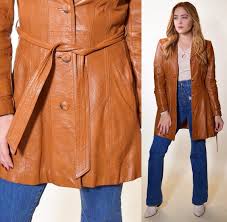 Authentic Vintage 1970s Brown Leather Classic Button Down Fitted Coat With Matching Belt Women S Small Fitted Coat Leather Red Leather Jacket