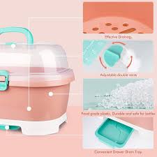 Buy Nihome Baby Bottle Storage Drying Rack Portable Nursing Cutlery Box Container Anti Dust Protect Lid Cover Dish Organizer Drain Board Easy Carry Handle Holder Home Kitchen Travle Outdoors Attom Pink Online In Usa