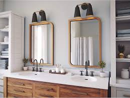 The most common bathroom vanity lighting material is metal. Amazon Com 12 Inch Matte Black With Gold 2 Light Vanity Mid Century Modern Metal Home Kitchen