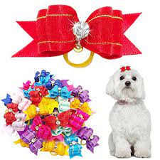 Dog Hair Bands For Top Knots Ears 50 Pcs Mixed Color Rhinestone Bling Pet Cat Dog Hair Rubber Band Bows Grooming Acce Dog Hair Bows Puppy Grooming Dog Hair