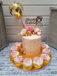 Aesthetic Rose Gold Elegant 18th Birthday Cake Cake Topper Balloon Confetti Gold Hearts Buttercream Birthday Cake 25th Birthday Cakes 60th Birthday Cakes