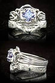 Tanzanite Engagement Puzzle Ring With Custom Spanish Posy Ring Shadow Band Puzzle Rings Engagement Puzzle Rings Posy Rings Celtic Wedding Bands Celtic Engagement Rings Puzzle Ring Celtic Wedding Rings