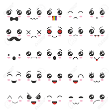 Eyes anime draw simple step easy manga drawing wikihow eye cartoon sketches steps gacha ways augen disegno drawings basic peinture. Cartoon Kawaii Eyes And Mouths Cute Emoticon Emoji Characters Royalty Free Cliparts Vectors And Stock Illustration Image 90265875