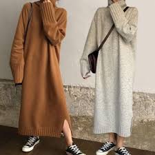 Fashion Simple Loose Long Sleeves Knitted Sweater Shown Thin Maxi Dress Maxi Knit Dress Fashion Trendy Dresses Summer