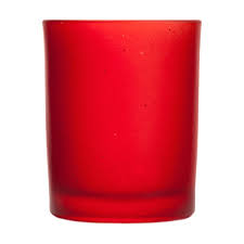 Set of 3 red glass votive cups with pegs in a diamond point design. Frosted Red Glass Votive Cup Candle Holders