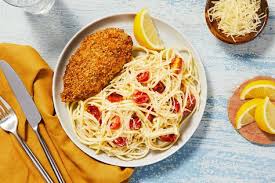 Parmesan Crusted Chicken With Creamy Lemon Tomato Linguine Recipe Linguine Recipes Parmesan Crusted Chicken Hello Fresh Recipes