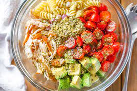 Chicken Pasta Salad Recipe With Pesto Avocado And Tomato Chicken Salad Recipe Eatwell101