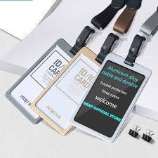 Aluminum Alloy Id Badge Card Holder Business Exhibition Pass Office Work Neck Strap Colors Silver Gold Business Card Holders Badge Holders Business Exhibition