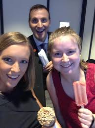 Meteorologist Justin Povick, Amanda, and I got free ice cream today from  The Funky Freezer and AccuWeather !!😋 #yum