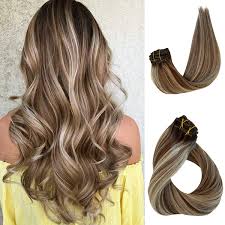 Who says blonde highlights for dark brown hair have to be subtle? Amazon Com Highlights Blonde Hair Extensions Clip In 14 Inches Soft Straight Platinum Blonde With Little Chestnut Brown Balayage Remy Human Hair Extensions 100grams 3 5oz Beauty