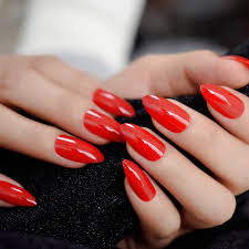 Almond Blood Medium Sexy Nails Bright Red Uv Gel Fake Nails Fashion Unique Nail Art Tips False Nails Aliexpress Try the cherry bomb ombre look for something bold and sophisticated.
