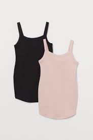 Mama 2 Pack Ribbed Tank Tops Light Pink Black Ladies H M Us