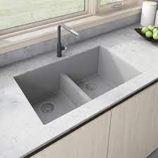 View l 33 x w 19 x d 10performa collection. 33 X 19 Inch Granite Composite Undermount Double Bowl Low Divide Kitchen Sink Silver Gray Ruvati Usa