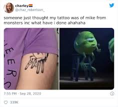 Sorry meryl streep and shaq, it's wazowski hour now. Woman S Tattoo Goes Hilariously Wrong As It Looks Like Mike Wazowski From Monsters Inc