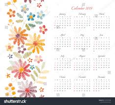 Cute Calendar For 2019 Year Week Starts On Sunday Vector Template With F Free Calendar Template Creative Calendar Free Printable Calendar Templates