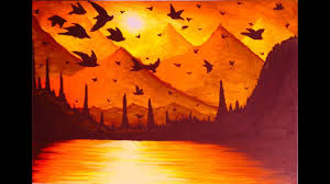 Very Easy Sunset On Mountains Painting With Oil Pastel Landscape Art Youtube