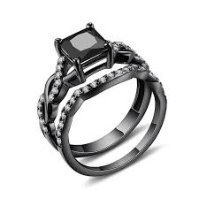 This his and hers wedding ring set features high polish black titanium rings.our rings are hypoallergenic and come with a 100% money free standard shipping. 1 2 Ct Princess Cut Black Gemstone Black 925 Sterling Silver Bridal Ring Sets Tinnivi Jewelry