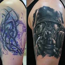 A tribal with dragon and tiger can say a japanese theme is brilliantly covered. Tattoo Cover Up Upper Arm Novocom Top