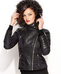 Michael Michael Kors Jacket Faux Fur Hood Faux Leather Motorcycle Faux Fur Hood Blazer Jackets For Women Michael Kors Jackets