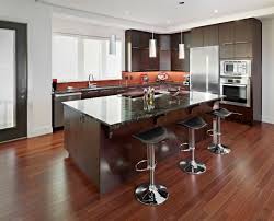 A lovely minimalist white and natural light wood kitchen with a contrasting dark hardwood floor. Kitchen Ideas With Dark Brown Floor Novocom Top