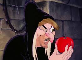 Snow white between leafs and flowers being presented the poisoned apple by the evil queen. The Snow White Election Huffpost