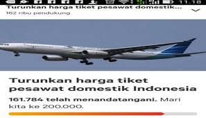 Check spelling or type a new query. Tembus 161 Ribu Petisi Tolak Kenaikan Tiket Pesawat