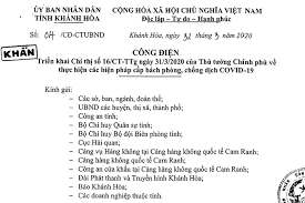 Thủ tướng chỉ thị cách ly toàn xã hội từ 0 giờ ngày 1 4 trên phạm vi toàn quốc. Cong Ä'iá»‡n Kháº©n Cá»§a Chá»§ Tá»‹ch Ubnd Tá»‰nh Khanh Hoa Vá» Thá»±c Hiá»‡n Cac Biá»‡n Phap Cáº¥p Bach Phong Chá»'ng Dá»‹ch Covid 19 Bao Khanh Hoa Ä'iá»‡n Tá»­