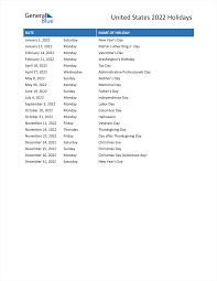 United States Holidays 2022 In Pdf Word And Excel