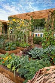 Vegetable Garden In Beautiful Backyard With Blue Sky And Flowers Plant Flower Stock Photography Gardenphot Vegetable Garden Design Planting Flowers Plants