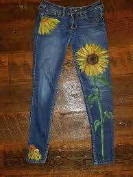 Hand Painted Jeans Sunflowers Painted Jeans Painted Clothes Upcycle Clothes