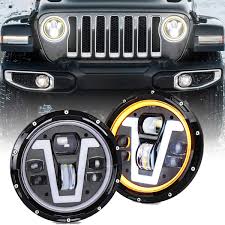 Shop now for jeep wrangler accessories. Doxmall Jeep Led Headlights 7 Inch With Halo Ring Amber Turn Signal Lights V Type White Drl Hi Lo Beam Compatible With Jeep Wrangler Jk Tj Lj Cj Hummer H1 H2 Black