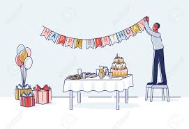 Man with dog 80th birthday cake. Man Decorating Room For Birthday Celebration Hanging Holiday Royalty Free Cliparts Vectors And Stock Illustration Image 154396353