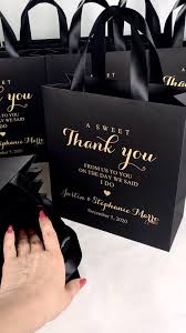35 Black And Gold Wedding Favor Bags With Satin Ribbon Handles Custom Names A Sweet Thank You Favor Personalized Gift Bags For Guests Video Video In 2021 Wedding Favor Bags