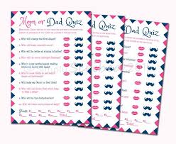 Jul 13, 2021 · the baby trivia questions below cover many topics which will definitely make it into a fun baby shower game. Printable Baby Shower Game Mom Or Dad Trivia Navy Blue And Hot Pink Lips And Mustache Baby Shower Printables Baby Boy Shower Baby Shower Games
