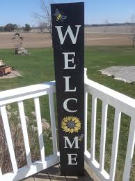 Welcome Porch Sign Sunflower And Bees Wooden Welcome Signs Porch Signs Porch Welcome Sign