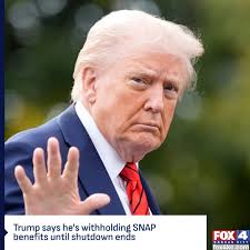 President Trump signaled Tuesday he'll withhold Supplemental Nutrition  Assistance Program (SNAP) benefits as many states grapple with a lapse in  federal funding:  https://fox4kc.com/politics/hill-politics/trump-says-hes-withholding-snap-benefits-until  ...