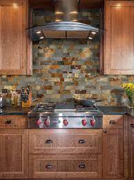 How to install tile backsplash and cut electrical outlet spaces. Rusty Brown Slate Mosaic Backsplash Tile For Traditional Kitchen