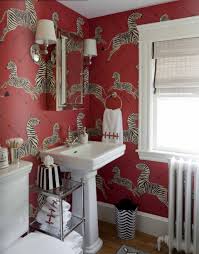 Zebra theme bathroom ideas you can manage in your own home. I Love The Idea Of A Bold Wallpaper In A Powder Room Scalamandre Zebra Is One Of My Faves Bathroom Red Zebra Wallpaper Interior