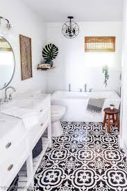 It went from a boring builder grade home to a modern. Main Bathroom Renovation Vintage Patterned Tile Double Vanity Modern Boho Farmhouse Style Using Big Box Store Materials At The Happy Housie 21 600x900 My Uncommon Slice Of Suburbia