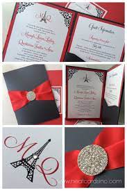 Parisian French Themed Invitation In Red Black And White Includes An Eiffel Tower Monogram And A Dazzli Wedding Invitations Invitations Wedding Inspiration