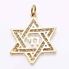 14k Yellow Gold Filigree Jewish Star Of David Chai Pendant Large Star Of David Jewish Jewelry Judaica Jewelry