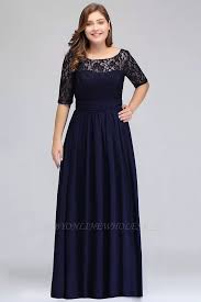 Ivanna A Line Scoop Half Sleeves Long Navy Blue Plus Size Bridesmaid Dresses With Lace In 2020 With Images Bridesmaid Dresses Plus Size Curvy Bridesmaid Dresses Bridesmaid Dresses With Sleeves