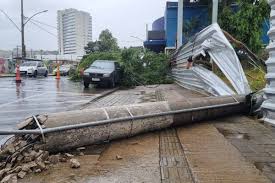 Chuva forte com granizo e rajadas de vento de até 73 km/h provocam quedas de árvores e postes em Juiz de Fora