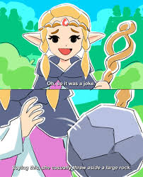 princess zelda, danshi koukousei no nichijou, nintendo, the legend of  zelda, the legend of zelda: echoes of wisdom, highres, 1girl, blonde hair,  dress, english text, ginkoseed, long hair, looking at viewer, parody,