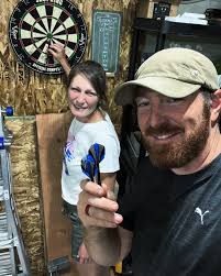 Garage Date Night! Kids in bed and hangin' with my girl playing darts 🎯  and listening to 80's rock & pop! What does your Saturday night look like?  #datenight