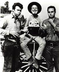 Paul Brinegar Seems Quite Proud Of His Birthday Cake But Clint Eastwood And Eric Fleming Have A Different Opinion Thanx To T Clint Eastwood Clint Tv Westerns