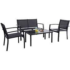 Vineego 4 Pieces Patio Furniture Outdoor Furniture Outdoor Patio Furniture Set Textilene Bistro Set Modern Conversation Set Black Bistro Set With Loveseat Tea T In 2021 Black Outdoor Furniture Outdoor Patio