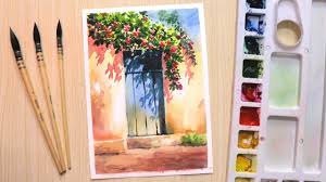 Gather the necessary supplies and find a flat, clean. Watercolor Painting For Beginners Beautiful Flower Tree And Simple Door Youtube